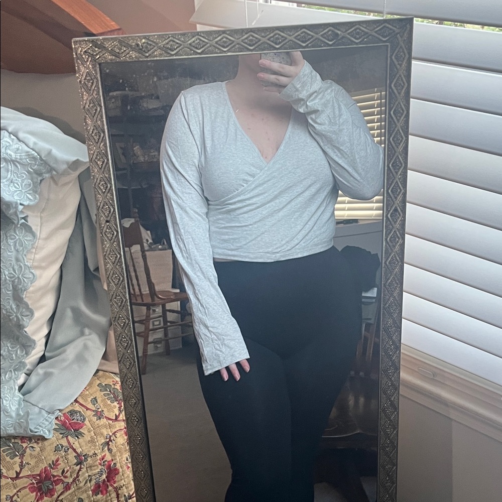 PINK Victoria's Secret Light Gray Wrap-Front Long Sleeve Top